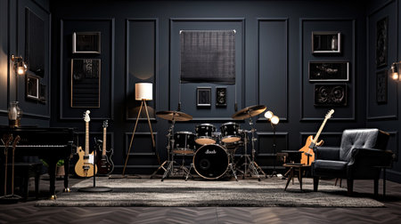 Modern studio music interior design, generated by AIの素材