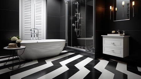 Dark black modern bathroom, generated by AIの素材