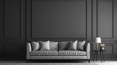 Living room with a sofa, small table, and a flower vase, generated by AIの素材
