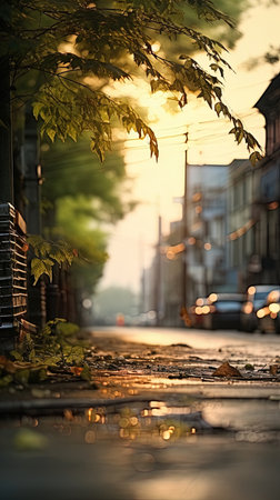 Urban street in nature with a blurred background, generated by AIの素材