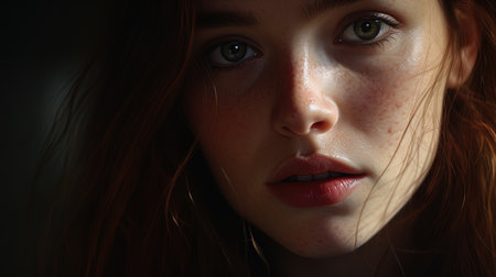 Woman with a flat facial expression, ai generativeの素材