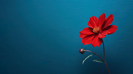 Red flower on blue background, ai generativeの素材