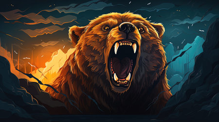 Illustration of a bear baring its fangs, ai generativeの素材