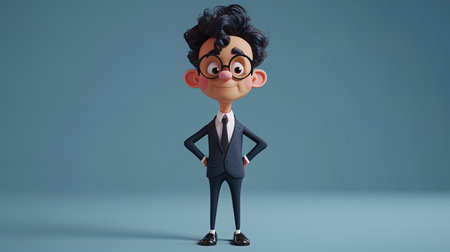 3D illustration of a cartoon character with glasses and a business suit, ai generativeの素材