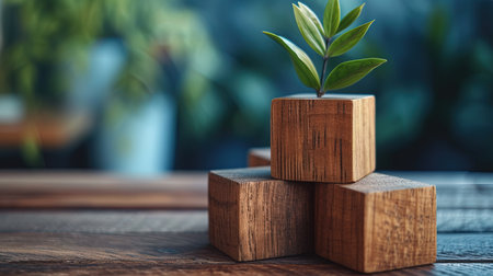 Wooden cubes on a dark background. The concept of business growth and success, ai generativeの素材