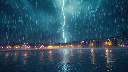 Stormy sky with lightning and rain, ai generativeの素材