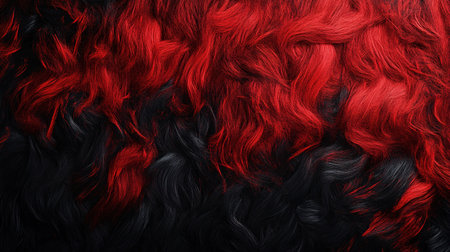 Stunning hair texture showcasing a vibrant gradient from black to red, creating a captivating visual background. Ai generativeの素材