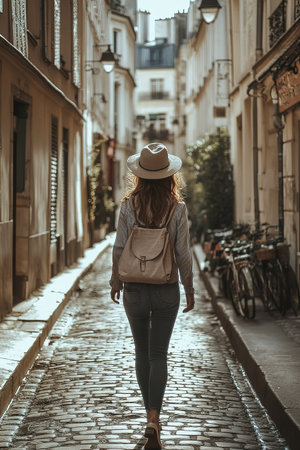 Chic Young Woman Walking Paris Streetの素材