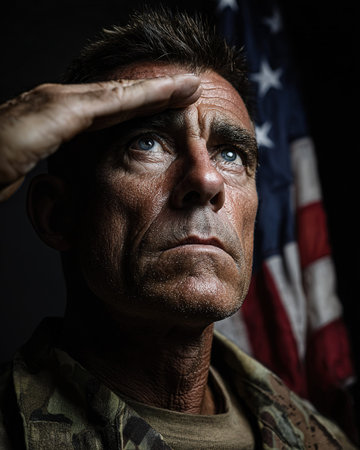 Veteran Saluting with US Flagの素材