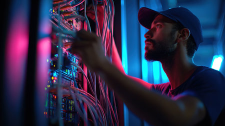 Technician Fixing Data Center Rackの素材