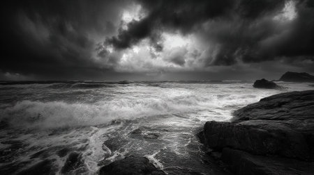 Black And White Stormy Seascapeの素材