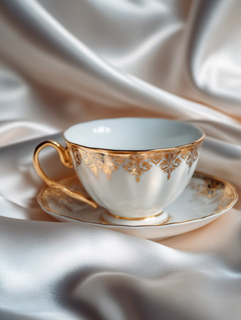 Gold Teacup On Satin Fabricの素材