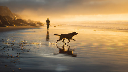 Dog Running On Golden Beachの素材