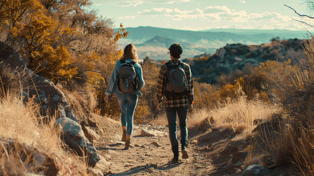 Couple Hiking in Scenic Mountainsの素材
