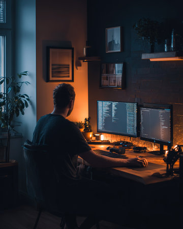 Modern Workspace Man On Desktopの素材