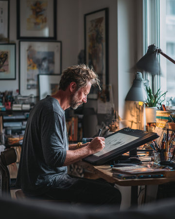 Digital Drawing Tablet On Home Deskの素材