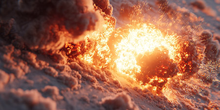 Dynamic 3D explosion showcasing a powerful energy blast with cinematic shockwave effect.の素材