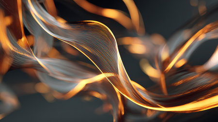 Abstract 3D ribbons of glowing light endlessly flowing in smooth elegant motion.の素材