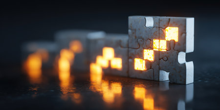 Puzzle piece showing glowing growth chart representing business strategy planning and development concept.の素材