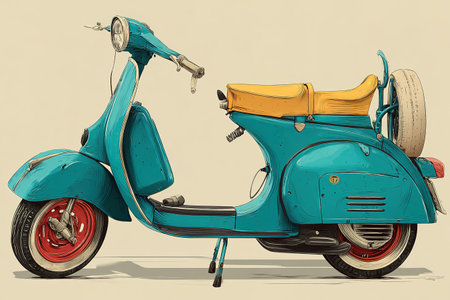 Retro style vector clipart of a vintage scooter, showcasing its classic design and style.の素材