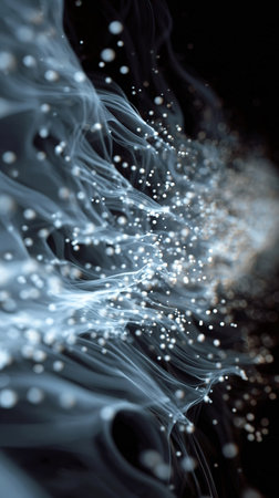 Dynamic abstract digital flow with luminous particles, futuristic technology concept.の素材