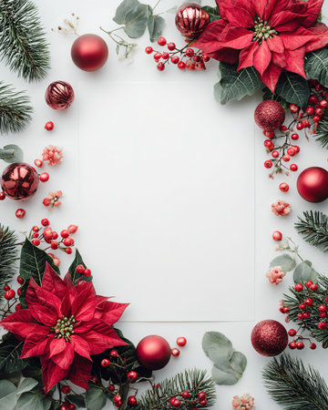 Elegant Christmas background with festive decorations and copy space.の素材