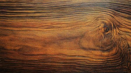 Detailed close up of natural dark wood grain with warm tones and knot.の素材