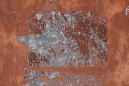 rusty corrugated iron plate with peeling paint and rust