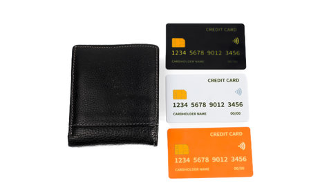Black wallet and credit card isolated on white background, clipping path included