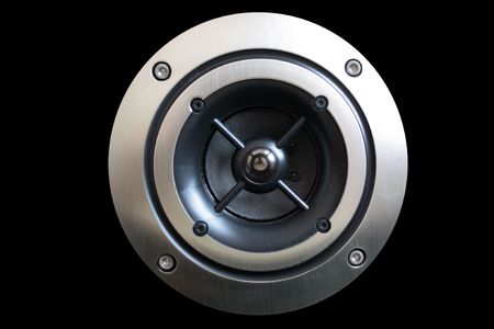 The midle speaker isolated on a black background silvery - black, roundの写真素材