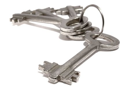 bounch of keys from steel on a white backgroundの写真素材