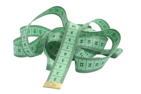 green tape measure isolated on white with pach