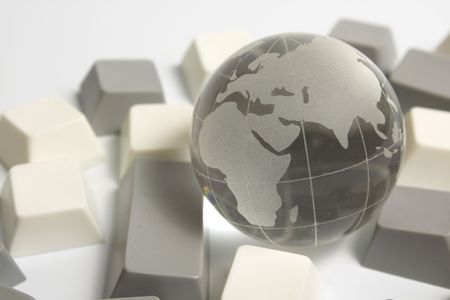 Glass Earth and empty computer buttonsの写真素材