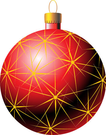 red christmas bauble with gold stars on whiteのイラスト素材