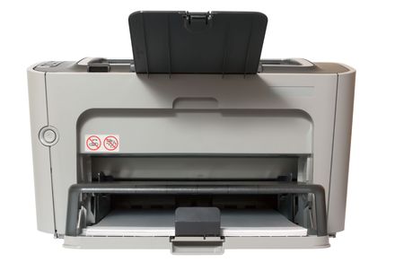 gray office laser printer isolated on white の写真素材