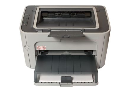gray office laser printer isolated on white の写真素材