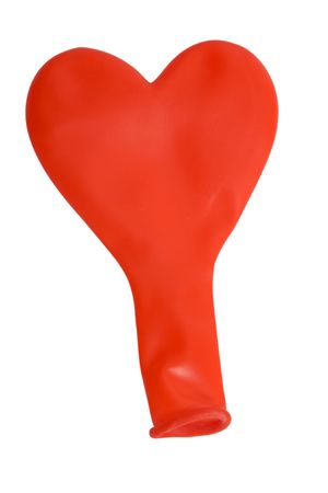 The rubber red balloon is isolated on white. Concept false love, counterfeit feelings.の写真素材
