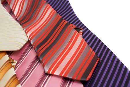 Fabric background from multi coloured striped tiesの写真素材