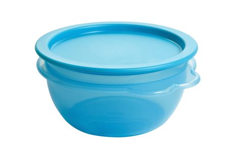 plastic food container like tupperware isolated on white backgroundの写真素材