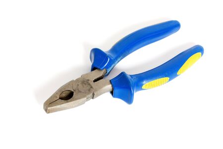 the pliers with blue handle isolated on white background