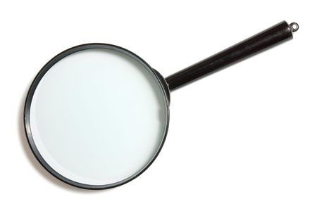 Magnifying glass with the black plastic handle on a white background it is isolatedの写真素材