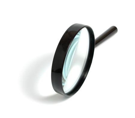 Magnifying glass with the black plastic handle on a white background it is isolatedの写真素材