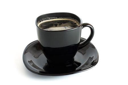 black cup of coffee isolated on white backgroundの写真素材