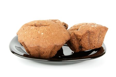 chocolate muffin isolated on the white backgroundの写真素材