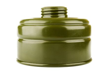 green gas mask filter isolated on white backgroundの写真素材