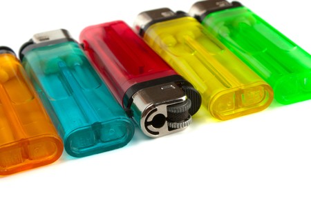 colored lighters isolated on the white backgroundの写真素材