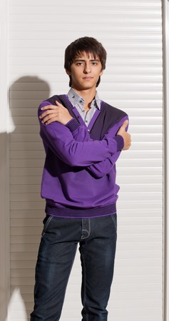 Portrait of a handsome young man of sixteenの写真素材