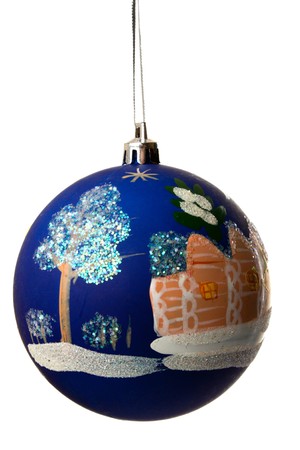 colored Christmas ball hanging on white background it's isolatedの写真素材