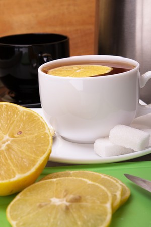 part of lemon for tea and cupの写真素材