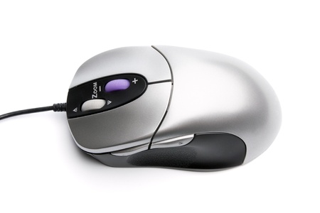 computer mouse with two whell gray and black colors on white backgroundの写真素材
